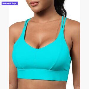 Medium Support Strappy Sports Bra with Removable Pads for Running Yoga Workout